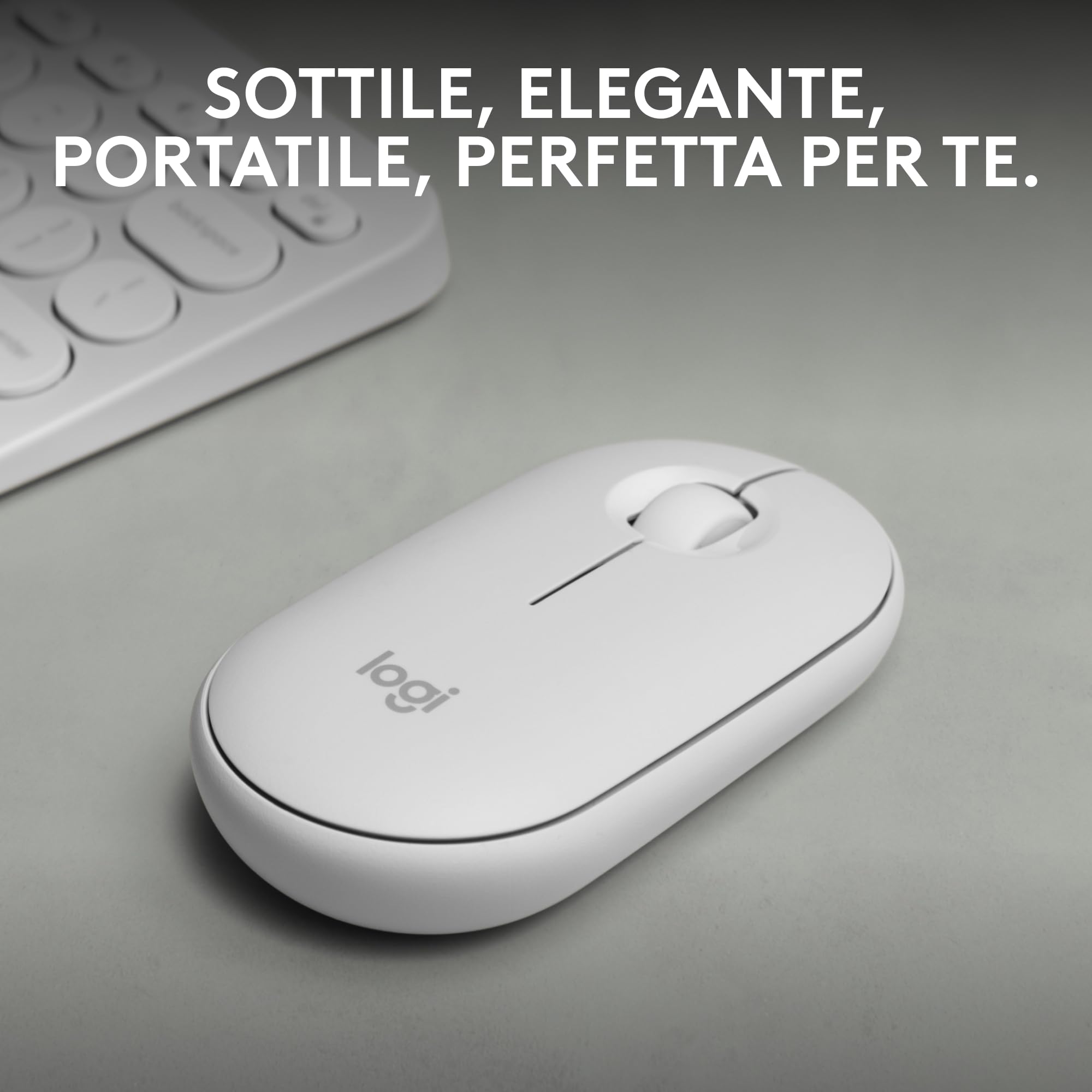 Logitech Pebble Mouse 2 M350s Wireless Bluetooth Slim, Portable, Lightweight, Customizable, Discrete Clicks, Easy-Switch for Windows, MacOS, iPadOS, Android, Chrome OS - White