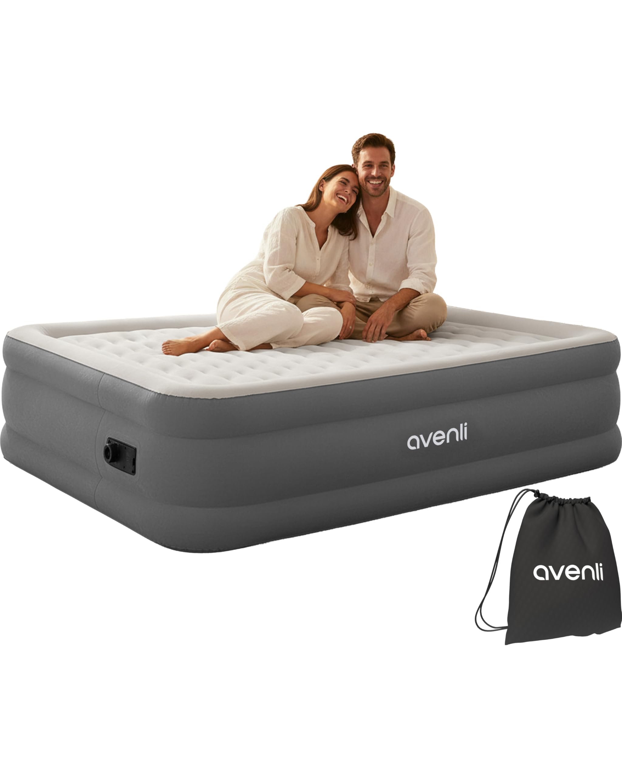 AVENLI Luftmatratze Luftbett selbstaufblasend für 2 Personen 203x152x46cm aufblasbare Matratze Gästebett mit integrierter Pumpe extra hohe Liegefläche beflockte Oberfläche für Camping & Zuhause