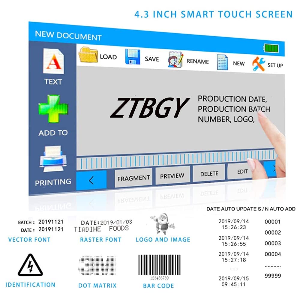 Draagbare Imprimante à jet d'encre intelligente, 600 Dpi, haute définition, imprimante sans fil, logo, barre, code, carte, datum, avec écran tactile HD LED 4,3"