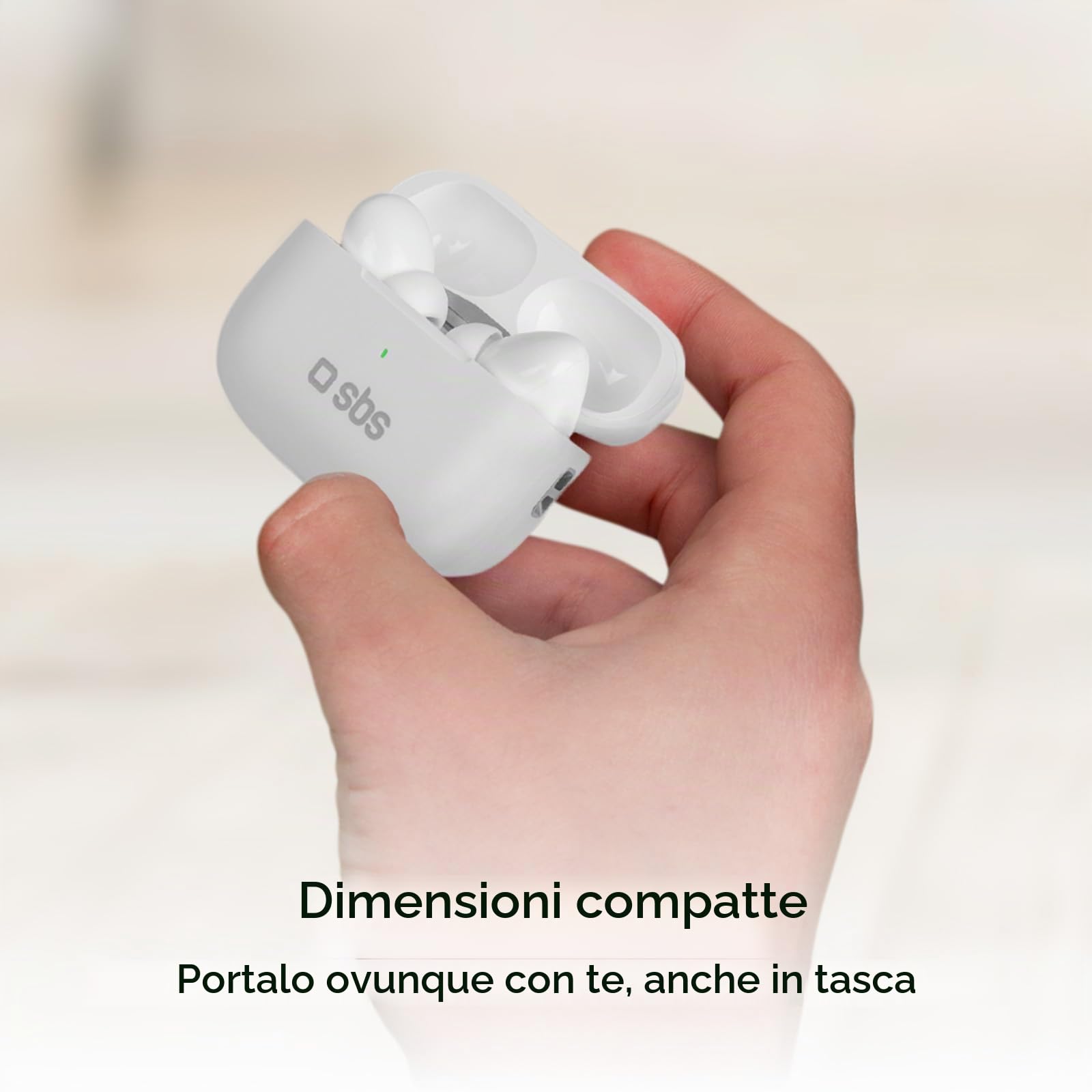 SBS Air Kab Max TWS - Cuffie Auricolari In-Ear True Wireless Stereo, Custodia con Ricarica Wireless, Hall Switch, Dual Leader, Autonomia 5h, Comandi Touch, per Smartphone, Tablet, Laptop, Bianco