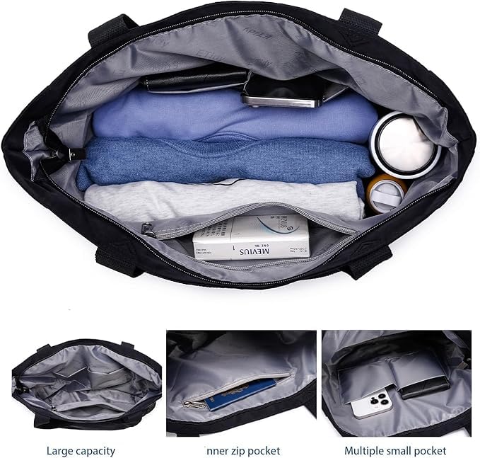 Image of ETidy Large Capacity Foldable Tote Bag With Zipper Water-resistant SandproofWomen Beach Bag Handbag GymBag Travel ShoppingBag