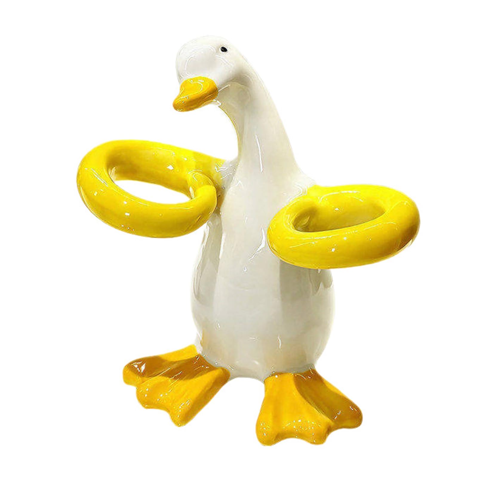 Ceramic Duck Toothbrush Holder, Cute Electric Toothbrush Stand for Bathroom Countertop, Space Saving Organiser Rack, Waterproof Storage for Toothpaste, White