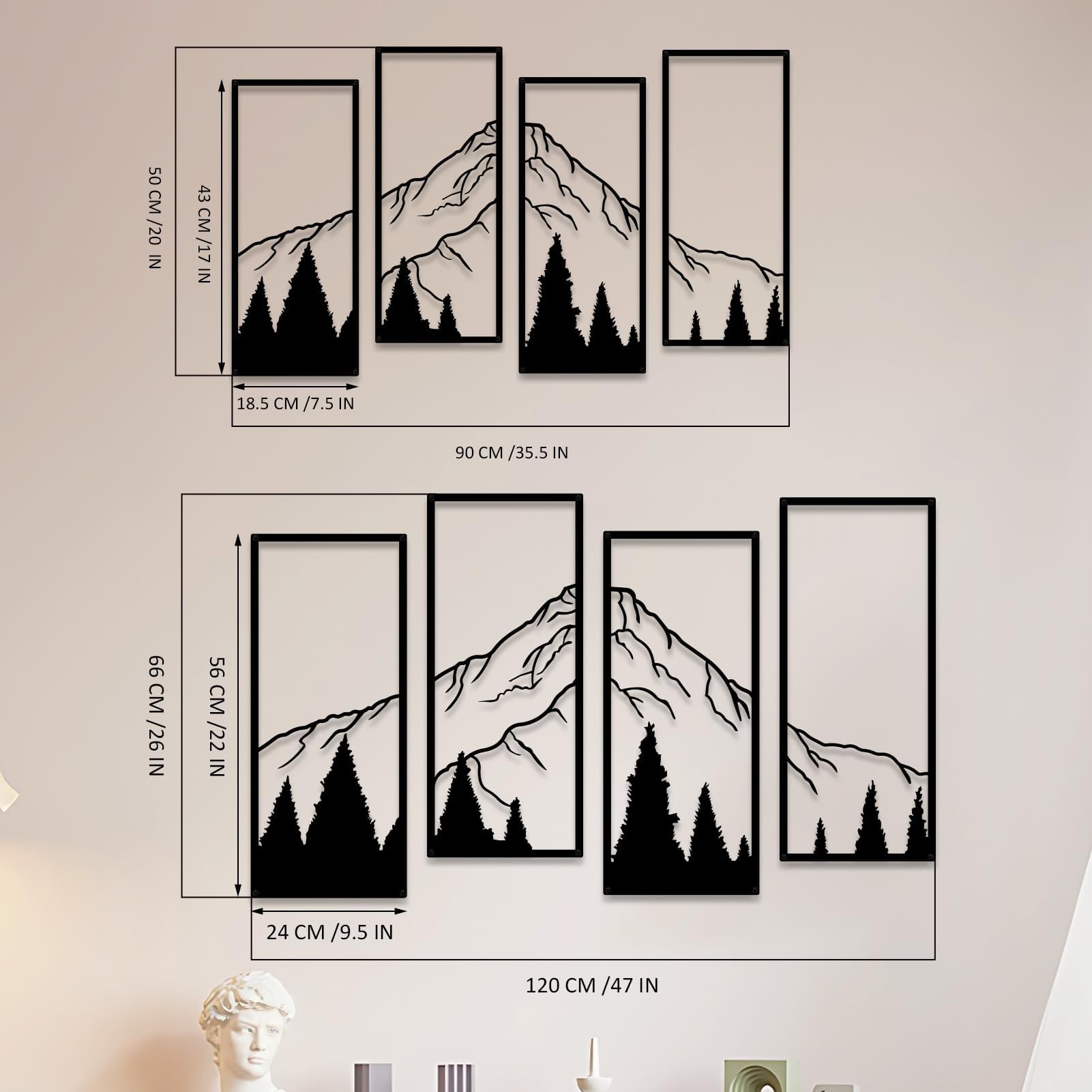ruelen 4 Stück Wanddeko Metall Berg Wandbild Wohnzimmer Wand Deko Wall Art