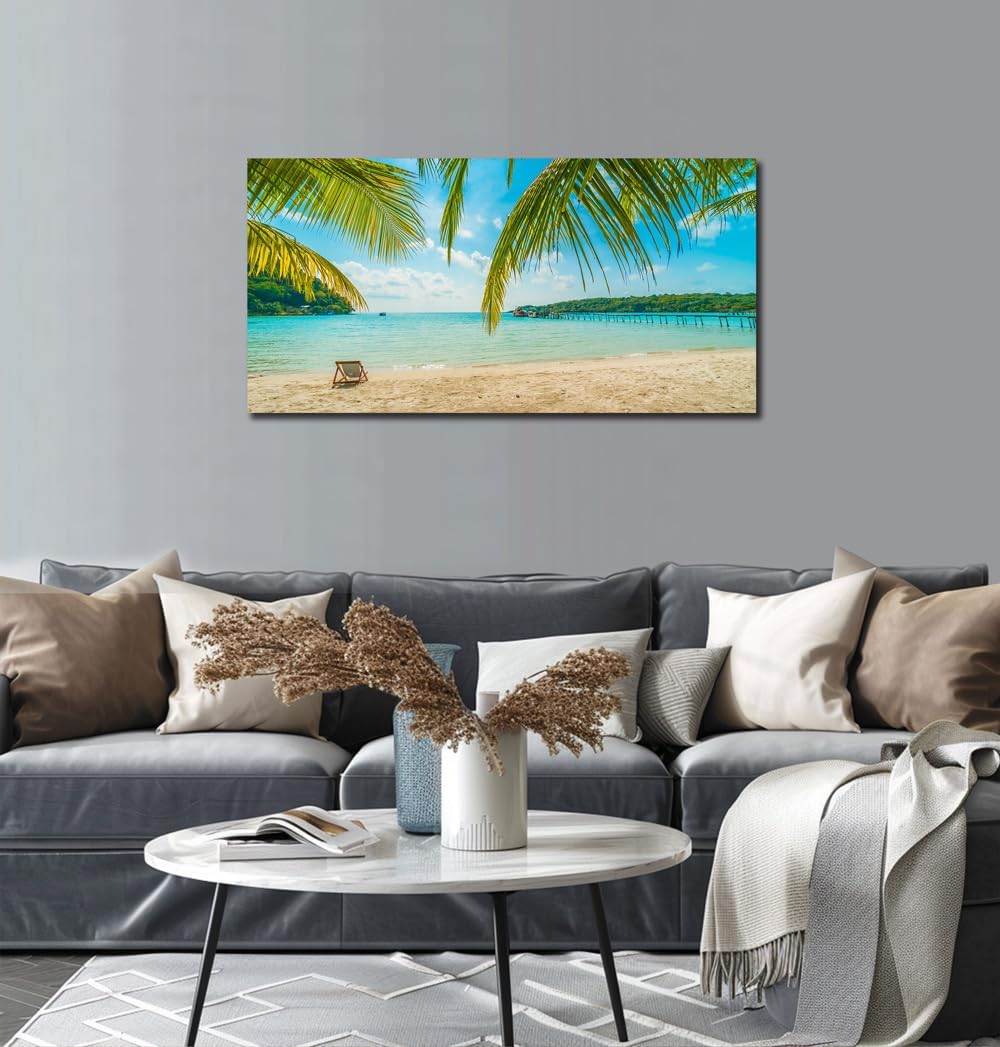 Beach Wall Art Decor Tropical Ocean Canvas Picture for Living Room Blue Seascape Painting for Bedroom Coastal Theme Landscape for Home Office Decorations Ready to Hang(20"*40") - Image 2