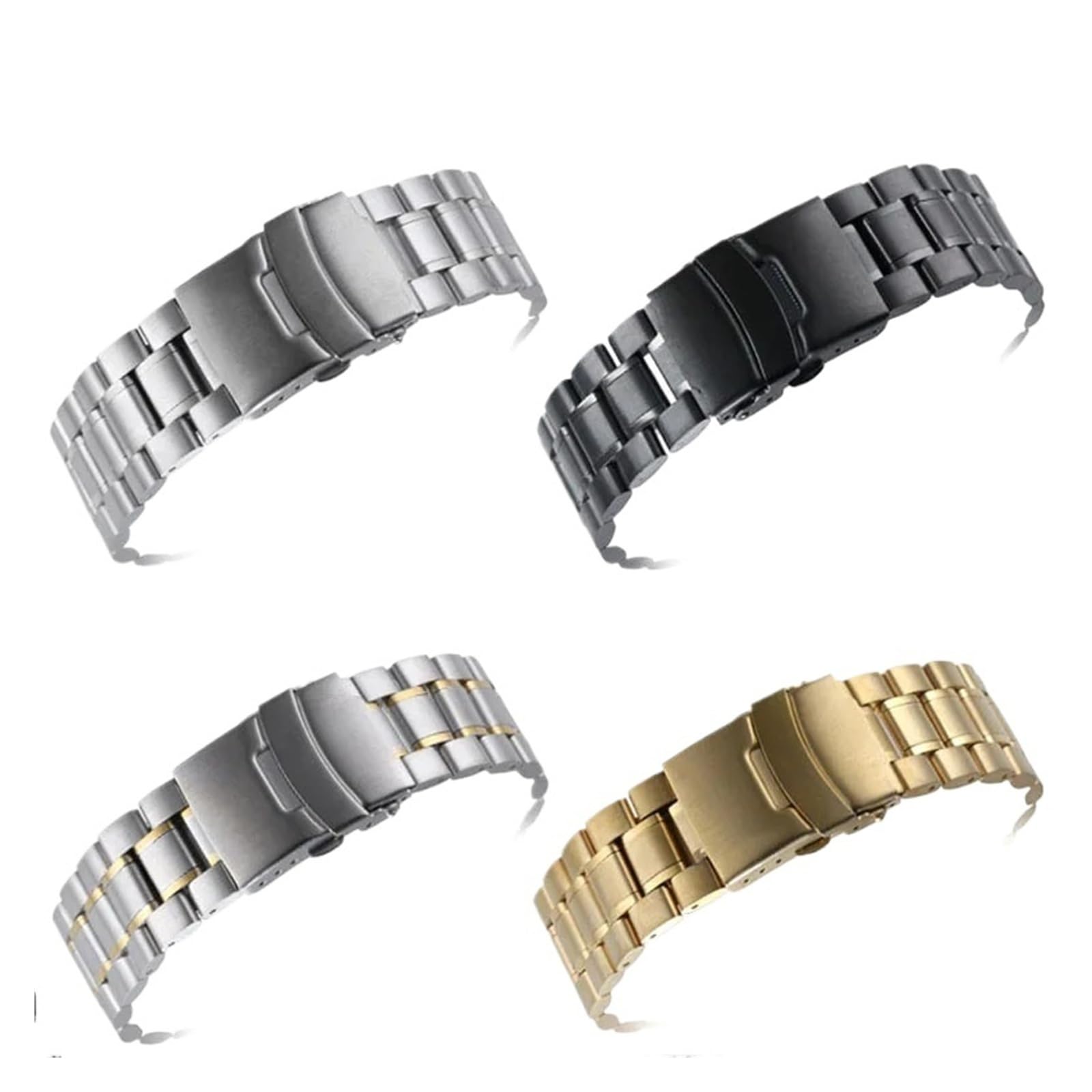HMFang Bracelet de Montre Rechange incurvé en Acier Inoxydable, 18 mm, 20, 22, 24, avec Boucle à Double Verrouillage