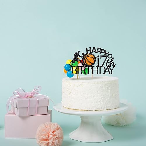 Miniatura 7 de Decoración de baloncesto negro y naranja para pastel de cumpleaños 17, decoración de pastel de fiesta de cumpleaños, decoración de pastel con