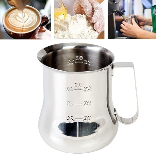 Miniatura 3 de TrueCraftware Jarra de leche espresso de acero inoxidable de 18 onzas con escala de medición, jarra de vapor, barra de café, capuchino, herramientas