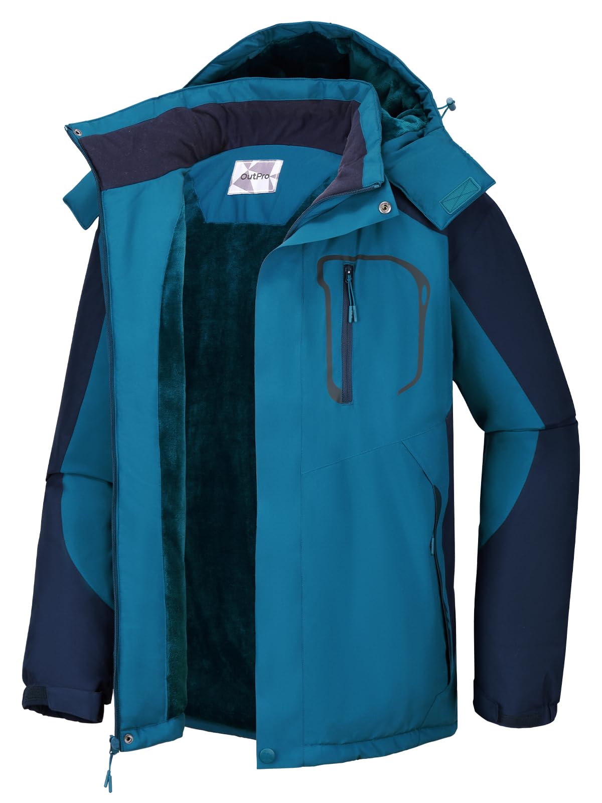OutPro Herren Skijacke Wasserdicht Winter Schneemantel Winddicht Warm Fleecefutter Kapuzenparka Regenjacke