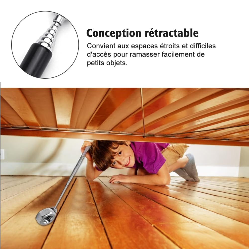 4 Bâtons Magnétiques Télescopiques 12,5-65 Cm | Acier Inoxydable | Pour Ramasser Vis, Clés, Écrous | Aimant Puissant