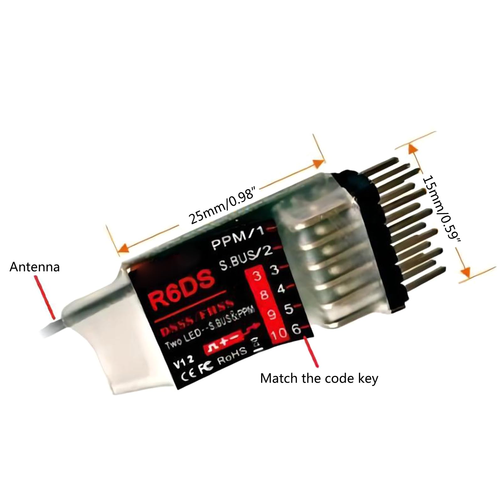 R6DS 2.4G 6CH DSSS & FHSS Réponction Télécommande pour Le Récepteur RadioLink AT9 AT9S AT10 Prise en SBUS PPM PWM Remote Control Receiver