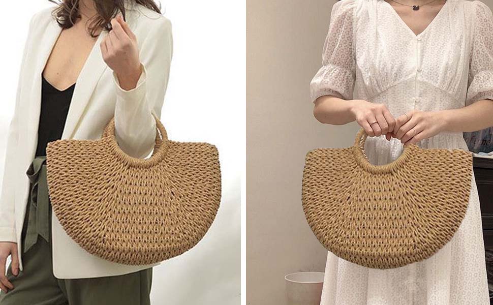 Bolso de playa grande tejido a mano con paja para mujer miniatura 7