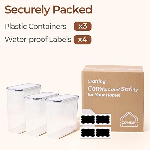 Miniatura 8 de ComSaf Juego de 3 recipientes de almacenamiento de cereales, recipientes herméticos para alimentos con tapa para arroz para mascotas, dispensador de