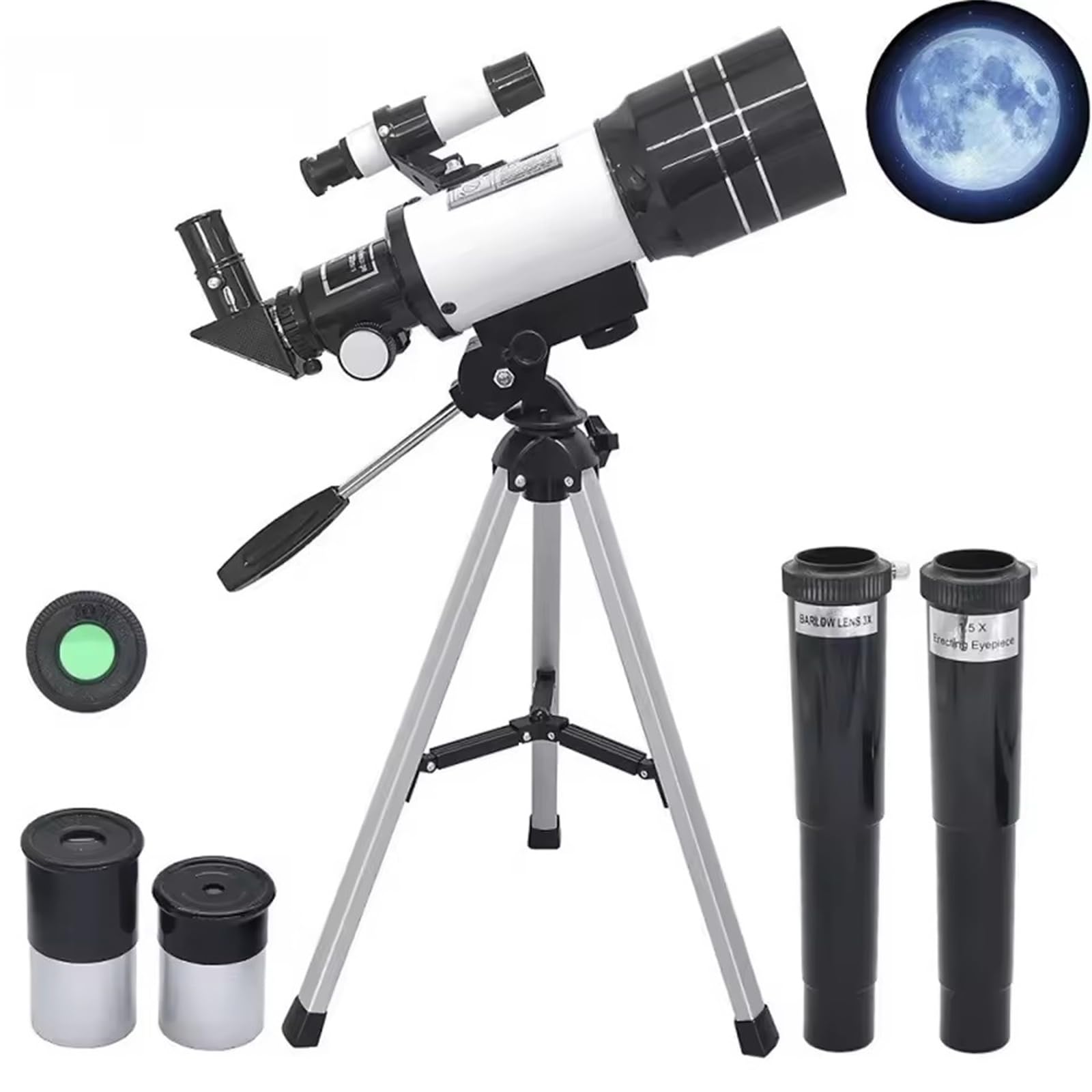 Télescope astronomique professionnel F30070 Monoculaire zoom 150 fois HD vision nocturne vue lune étoile observation des étoiles, blanc
