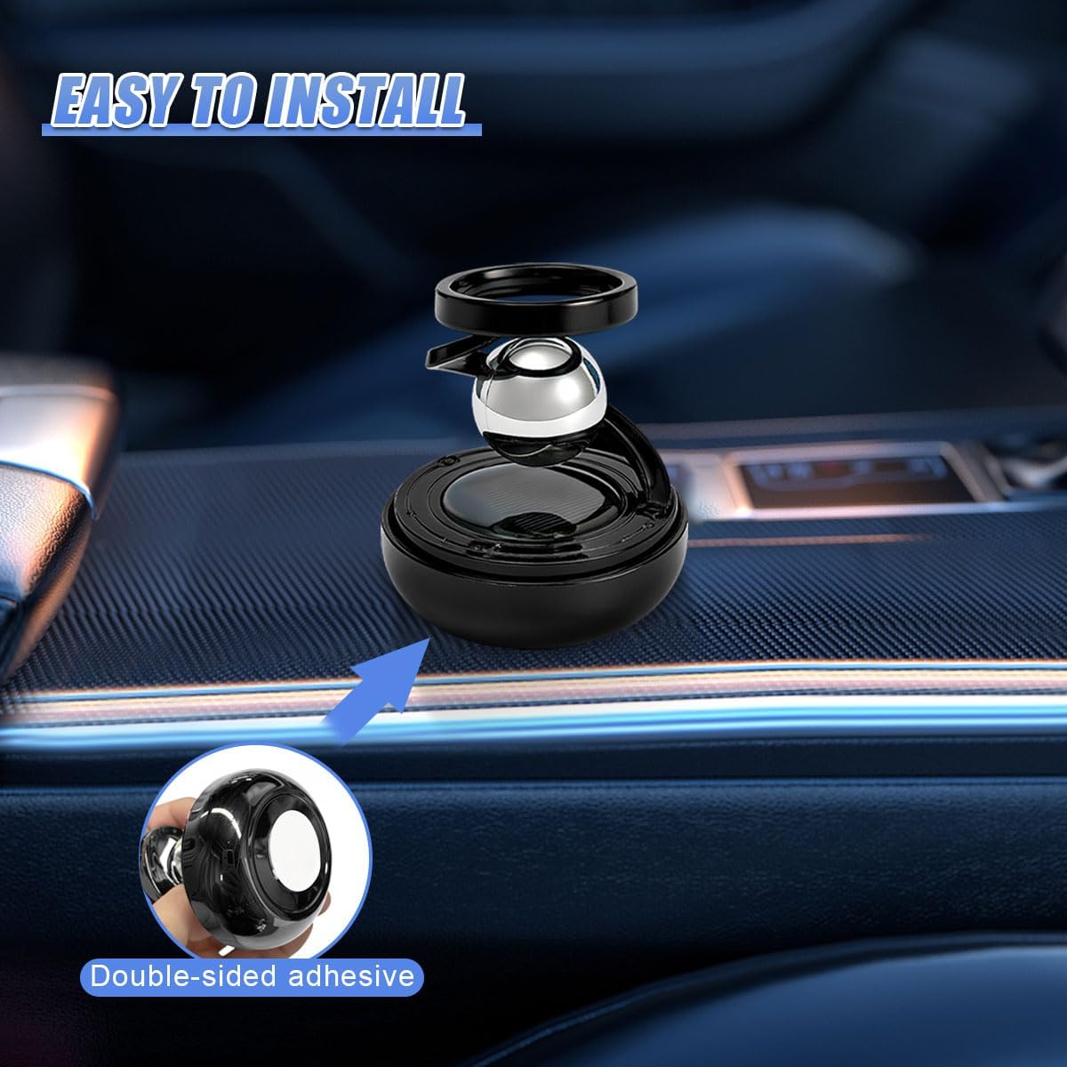 Planet Car Air Diffuser, Creative Solar Powered Auto Dashboard Essential Oil Diffuser, Refillable Vehicle Interior Rotating Decoration Accessories for Car Home(Black)