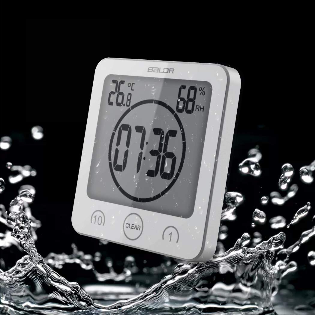 Reloj de baño Digital con Ventosa de Pared Impermeable, Pantalla Grande, Temporizador de Ducha, con Alarma, termómetro de Temperatura, higrómetro, Temporizador de Cuenta Regresiva