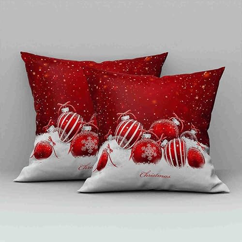 Miniatura 2 de Juego de 2 fundas de almohada decorativas de bolas de Navidad rojas y blancas con cremallera oculta, 20 x 20 pulgadas