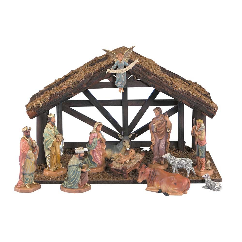 F.A. Dumont DiGiovanni 12 Piece Nativity Set with Wood Stable