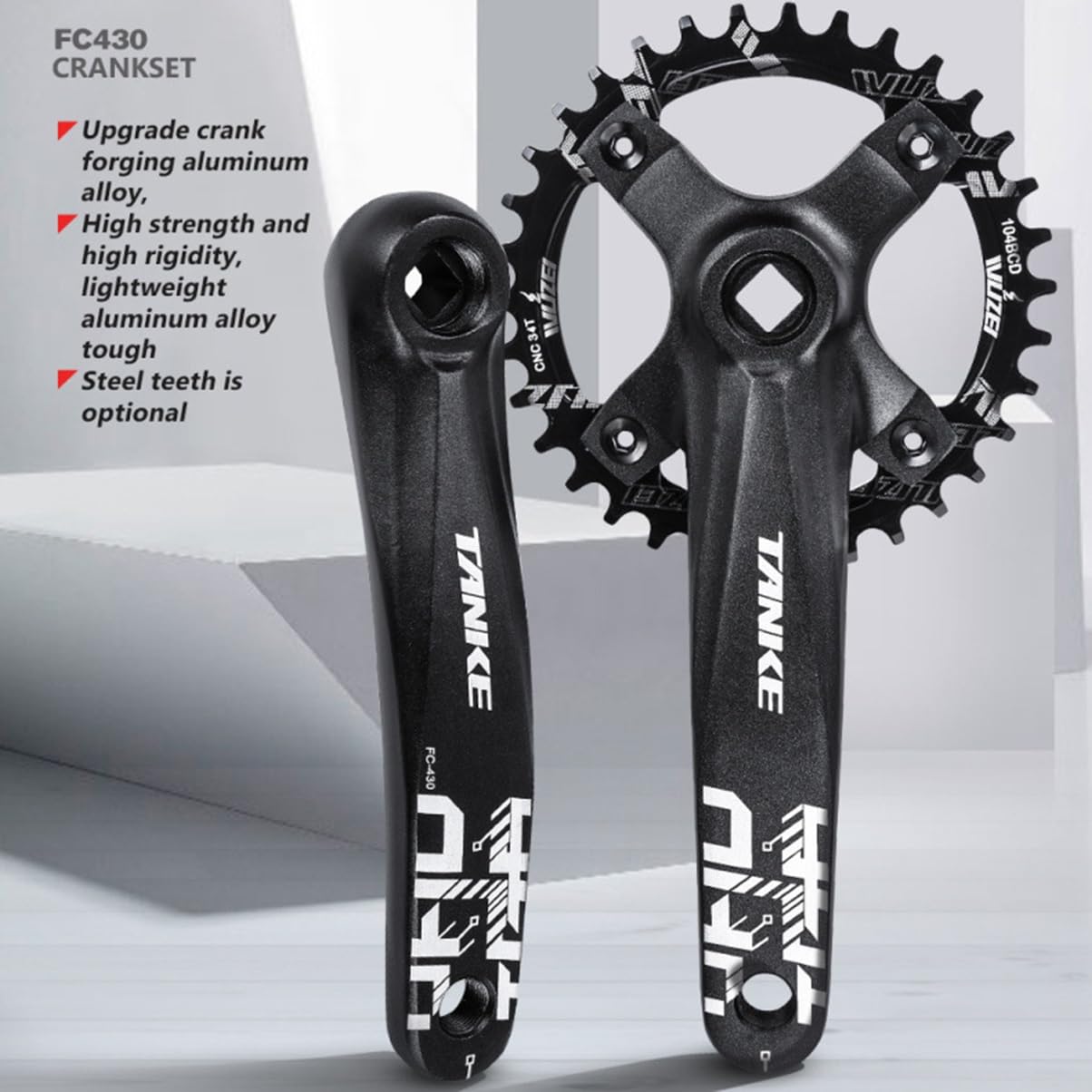 Platos y bielas Juego de bielas cónicas cuadradas de 170 mm 104 BCD Plato de Dientes Anchos y Estrechos para Bicicleta de montaña 30T 32T 34T 36T 40T 42T 44T 46T 48T Plato Redondo de una Sola veloci