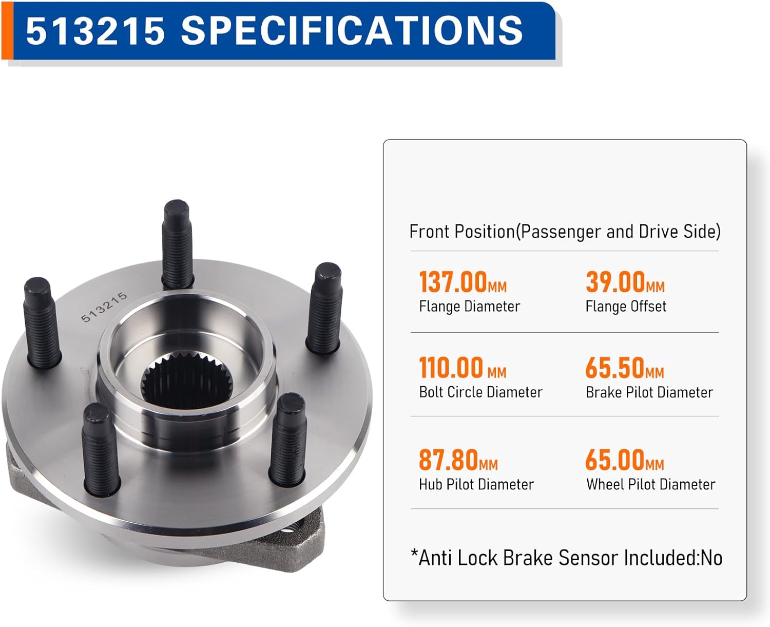 PAROD 513215 Front Wheel Hub and Bearing Assembly Compatible with 2004-2007 Pontiac G6, 2004-2007 Chevy Malibu Non-ABS 5Lugs