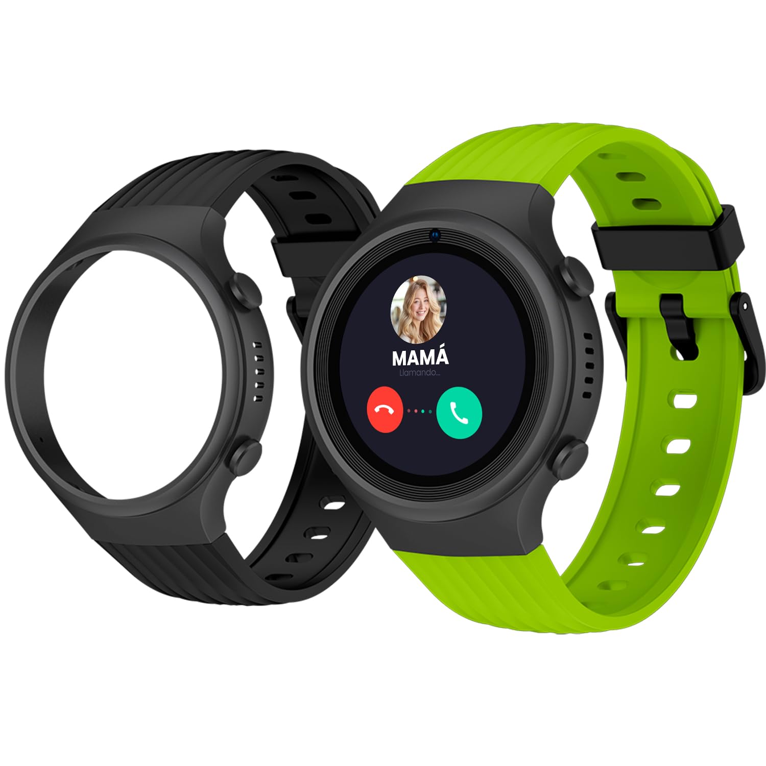 SPC Smartee 4G Junior - Reloj Inteligente para niños con GPS, videollamadas y botón SOS | 1,2” Pantalla, Doble Pulsera Verde y Negra y Modo Tracker | Modo Colegio | Gestión Desde App Smart Clan
