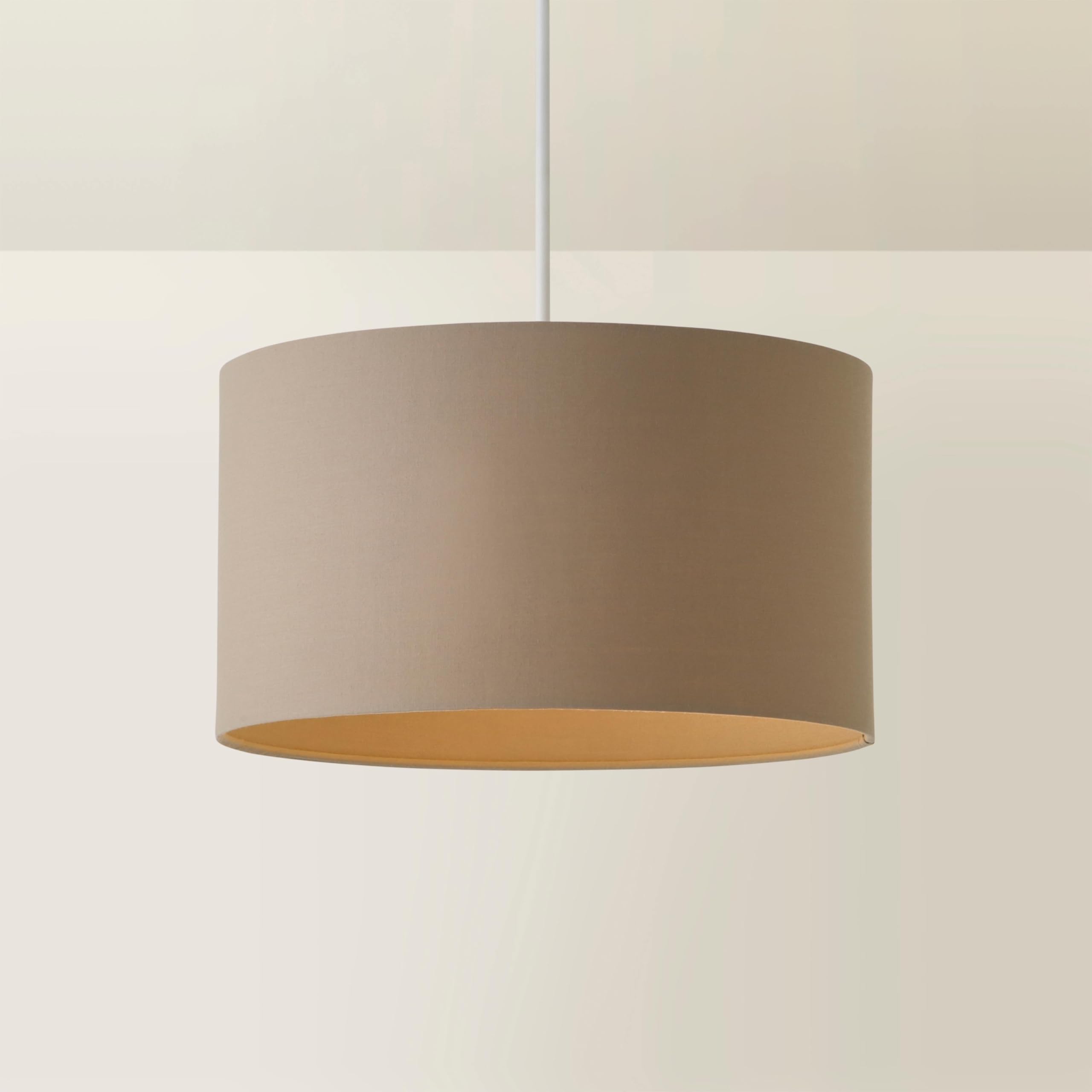 ValueLights Reni Taupe Fabric Easy Fit Drum Ceiling Lamp Shade with Bulb in Beige | Size: Medium