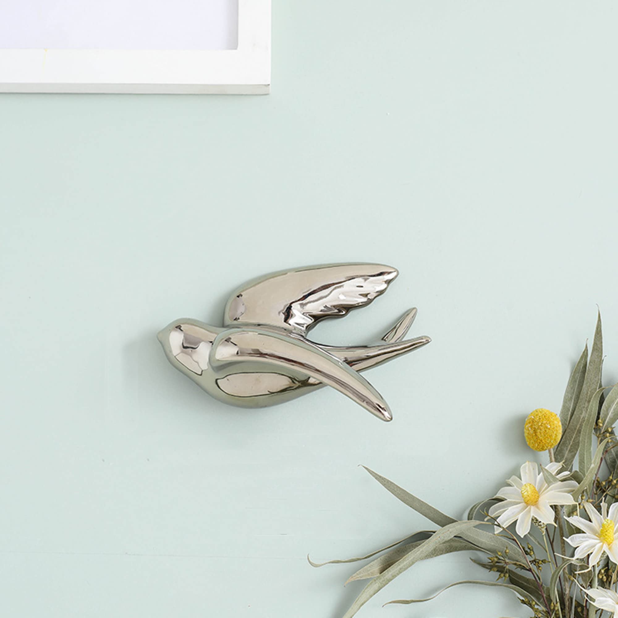 GDHKDDFL Stylish wall decorations, 3D Ceramic Swallows Sparrow Doves Wall Decoration, for Living Dining Room,Golden Left,Large(Silver Left,Large)