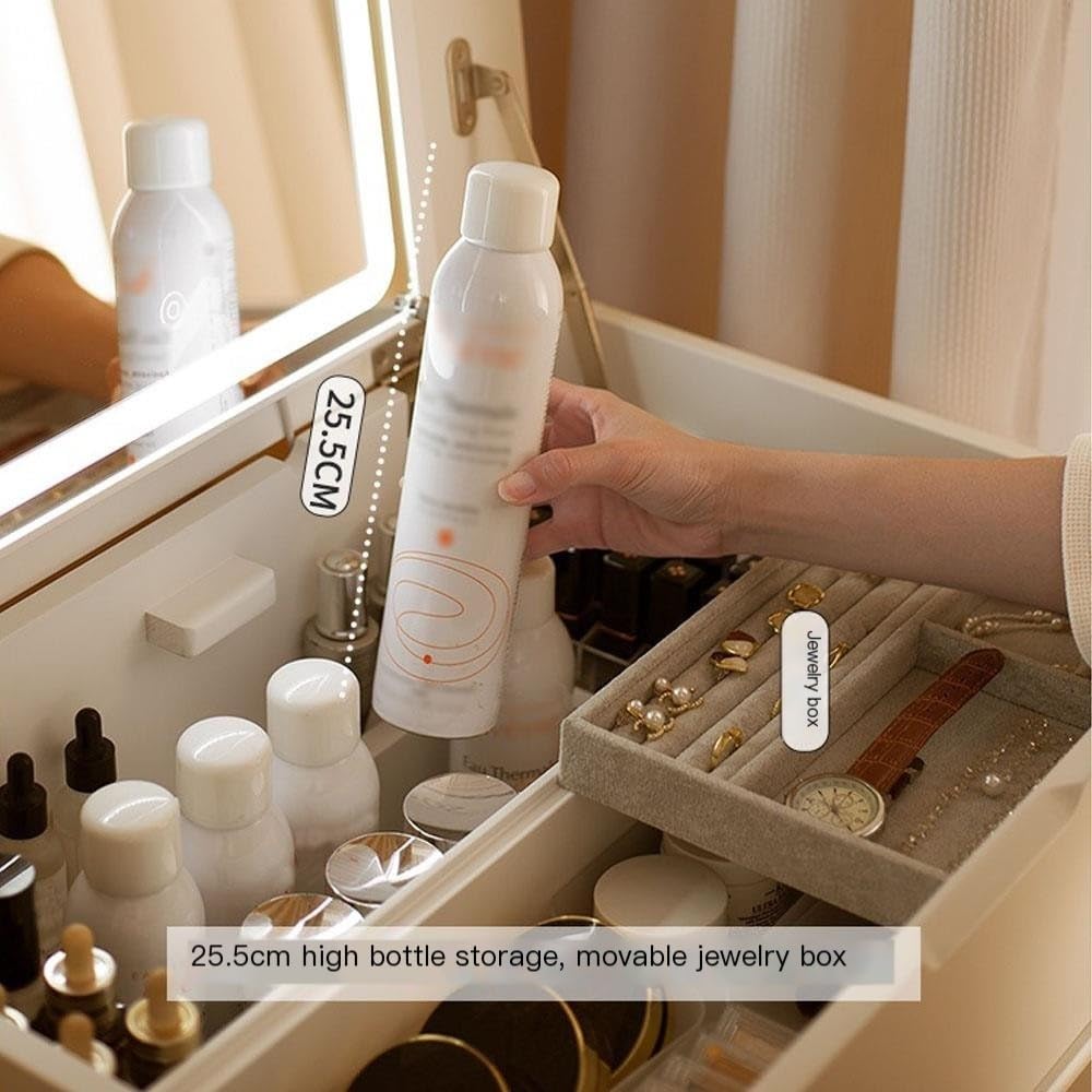 Schminktisch Beweglicher Schminktisch mit Spiegel Vanity Table Set(White+Gold)