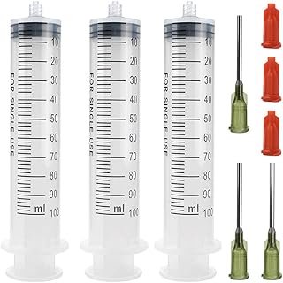 3 Pack 100ml Syringes with 14G 1.0'' Blunt Tip Needles and Storage Caps(Luer Lock), Plastic Reusable Syringe for Glue Applicator, Oil Dispensing Multiple Uses