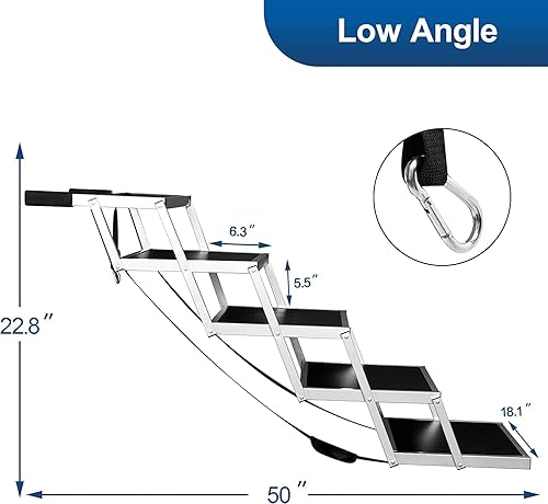 Miniatura 4 de Escalones de coche extra anchos para perros escaleras portátiles de aluminio grandes para camas altas camiones automóviles y SUV rampa de escalera