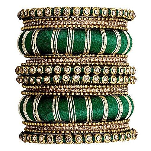 AheliMatching Floral Velvet Silk Thread Chuda Chura Bangle Set Indian Traditional Bridal Fashion Jewelry for Women Girls (Size - 2.6), standard, Metal