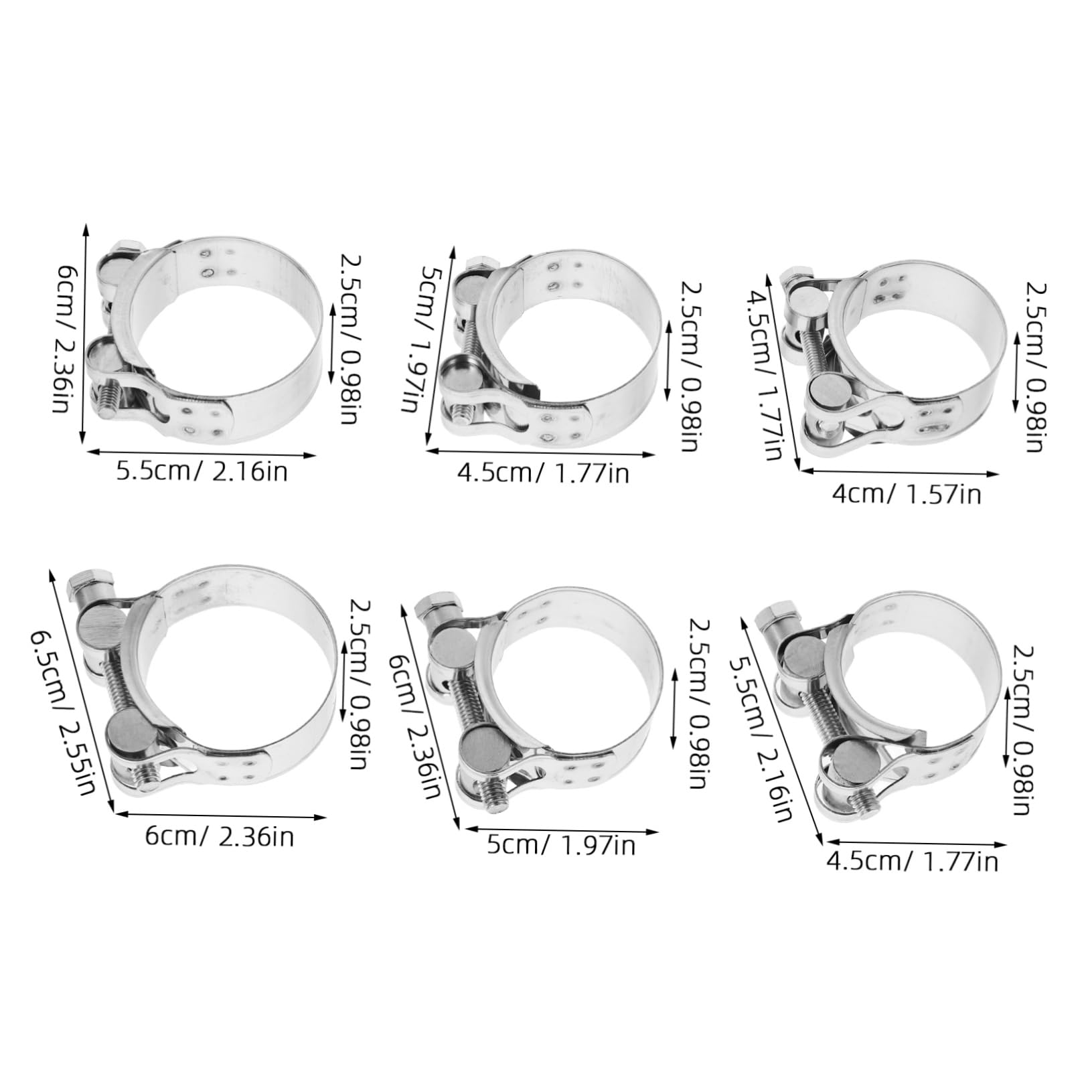 Unomor Adjustable Stainless Steel Hose Clamps 6pcs Set Heavy Duty Clamps for Hoses Pipe Pipe Clips 32-55mm Diy Professional