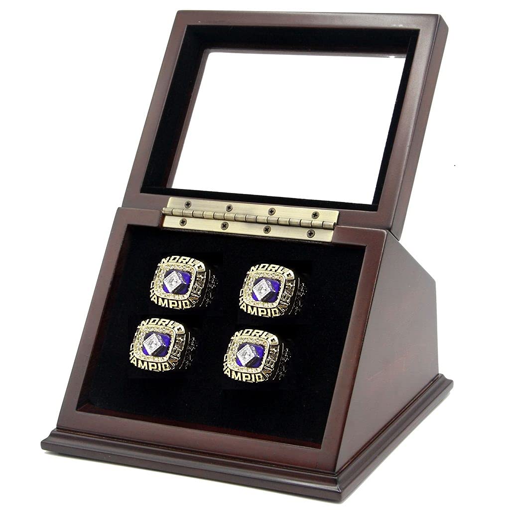 4 Slots Championship Rings Wooden Display case Shadow Box with Slanted Glass Window for Football Rings Basketball Hockey Sports Championship Rings - Rings are Not Included