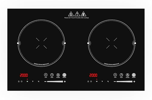 VBGK 2 burner cooktop,110V 4000W 2 burner induction stove top with Brushed Panel LED touch Control, induction cooker with 8 Power Levels, Kids Lock & 4H Timer