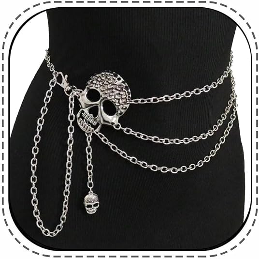 Skull Layered Waist Chain Belt - Punk Gothic Crossover Body Belly Chains Tassel for Women Girl
