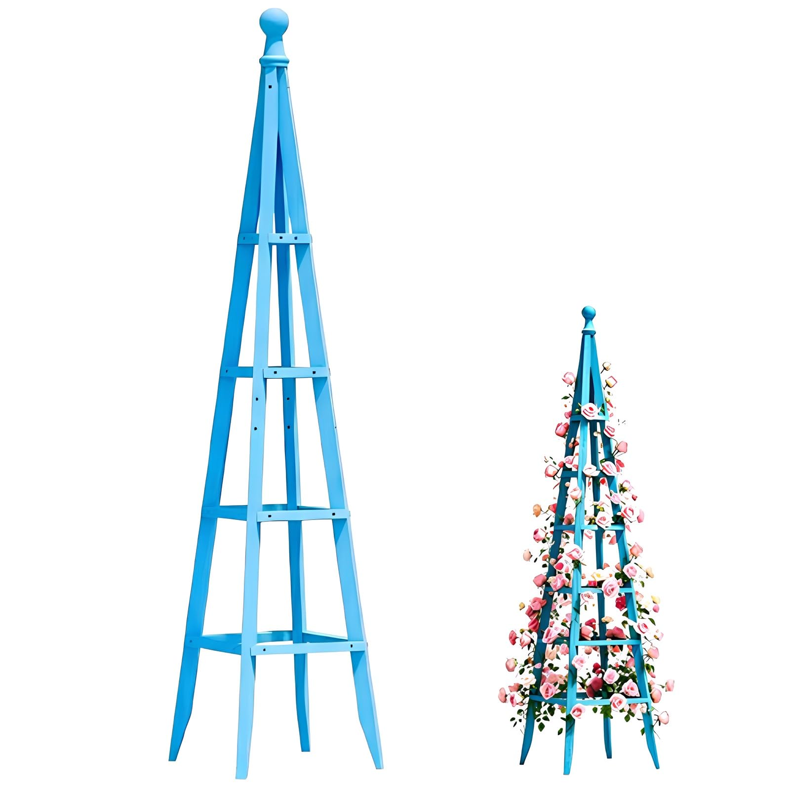 Grande Obelisco Enrejado de Jardín de Madera - 150cm / 190cm Soporte para Plantas Trepadoras y Rosas - Resistente y Fuerte Decoración de Jardín Ornamenta(Blue,150x33x33cm)