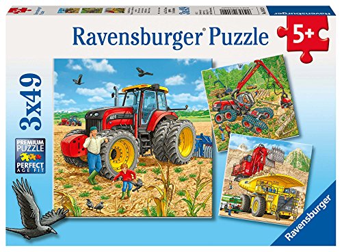 Ravensburger - 80120 - Puzzle Tracteurs Et Machines De Chantiers 3x49 Pièces