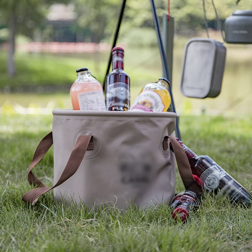 DUNAKE Seau Pliable Camping avec Poignée, Seau Rond Pliable Léger, Lavabo Portable pour La Pêche, Le Camping, La Randonnée, La Survie en Plein Air, Le Lavage De Voiture (Color : Brown, Size : 20L)