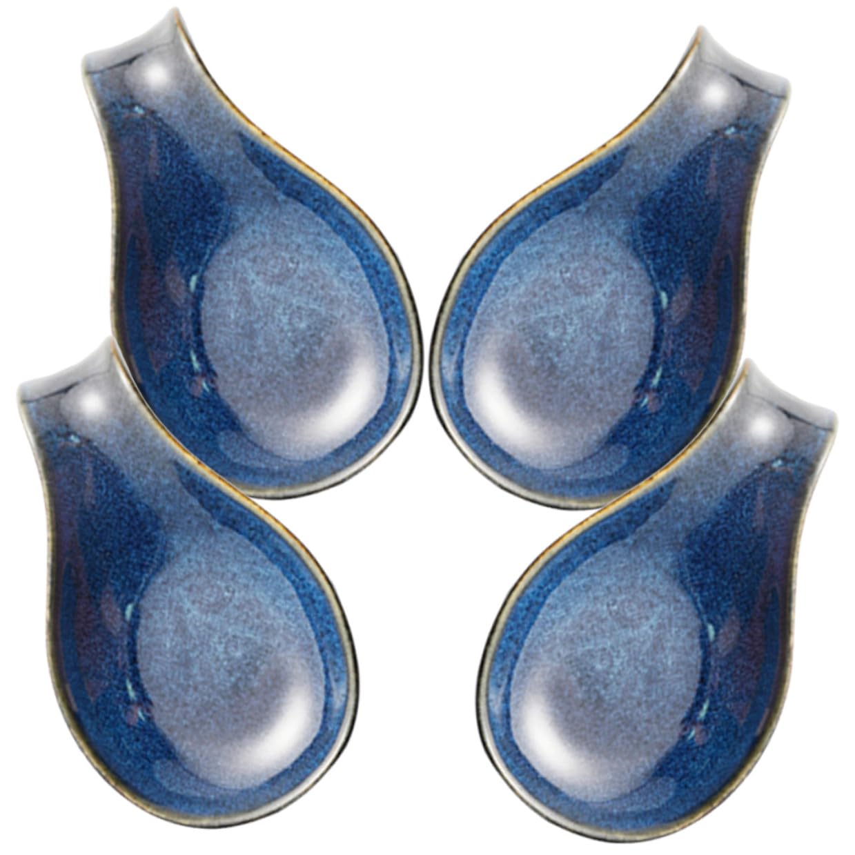 Repose-cuillères et Protection Salissures en Céramique Bleue Lot de 4 Pièces Support Compact Cuisine Décoration de Table
