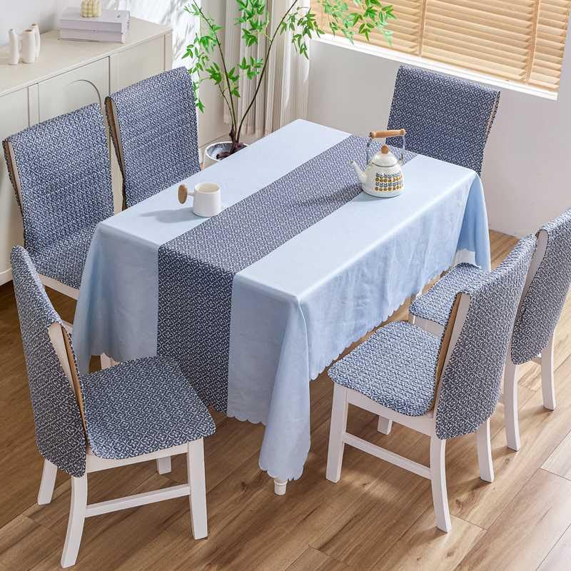 Image of HOMETHREADS Premium Cotton Chair Cover Set | Soft & Comfortable Seat Covers with Anti-Skid Non-Slip Backing + Waterproof Dining Table Cover (140x180 cm) (Leaf Grey, 4 Chair Covers + 1 Table Cover)