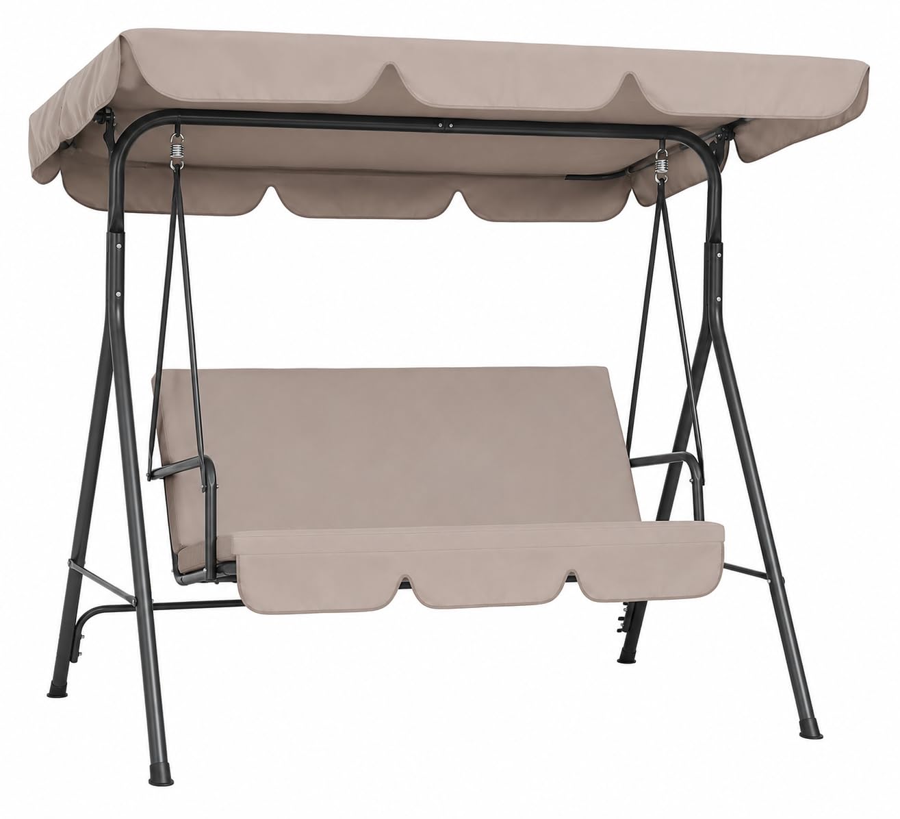 Dondolo da Giardino 3 Posti con Tetto Parasole Regolabile – Struttura in Acciaio e Seduta in Tessuto Oxford, 170x110x153 cm (Tortora)