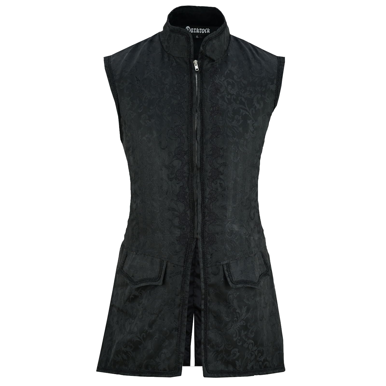Darkrock Men's Black Brocade Long Waistcoat Vest Black Gothic Steampunk Victorian Aristocrat, Medium