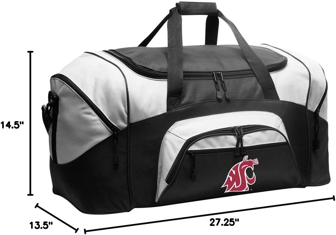 DELUXE Washington State University Suitcase Duffel Bag or LARGE WSU Gym Bag Gear Duffle (Black)