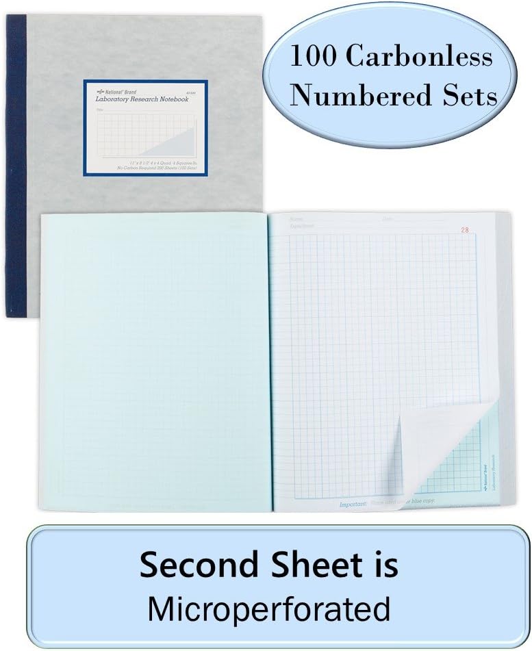 National Laboratory Notebook, 4 x 4 Quad Ruling, Gray Cover, 11" x 9.25" 100 Numbered Sets (43644) : Science Laboratory Notebooks : Office Products