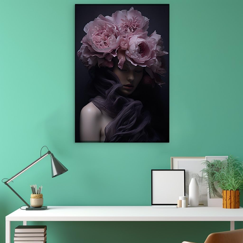 Canvas for Living room. Veiled in Midnight: A Floral Crowning Glory, 27 x 18 inch Canvas Wall Art - Ready to Hang - 69x46 cm (27x18 inch)