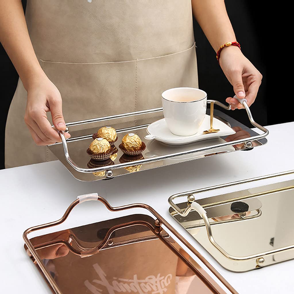 Zkbszn Nordic Rectangular Stainless Steel Tray with Handles Coffee Food Serving Trays Teapot Cup Dessert Plate