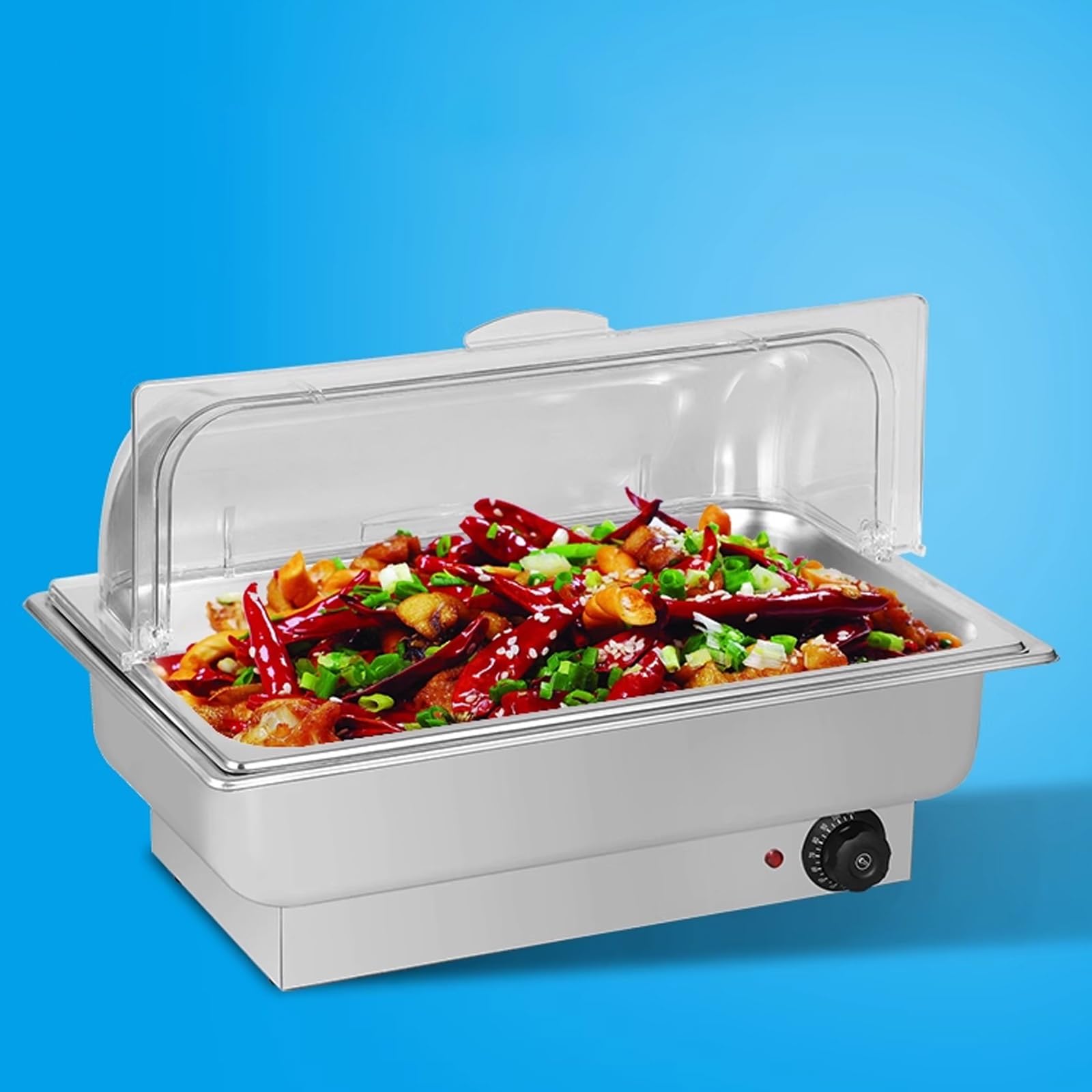 Scaldavivande Elettrico Acciaio Inox con Coperchio Trasparente Manopola per Regolare la Temperatura Contenitore Scalda Cibo per Buffet, Hotel, Banchetti(9L 1/1 Size)