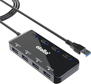 atolla USB 3.0 Hub, 4-Port USB Splitter with 2 ft Long Cable and Individual LED Power Switches, Ultra Slim USB extension for PC, MacBook, Mac Pro/Mini, iMac, Surface Pro, USB Flash Drives, etc.