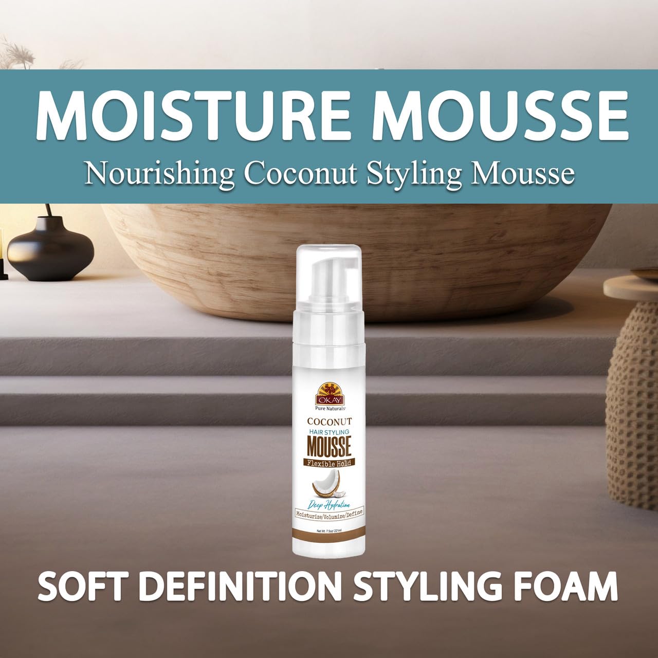 OKAY Coconut Hair Styling Mousse - 8 oz / 222 ml