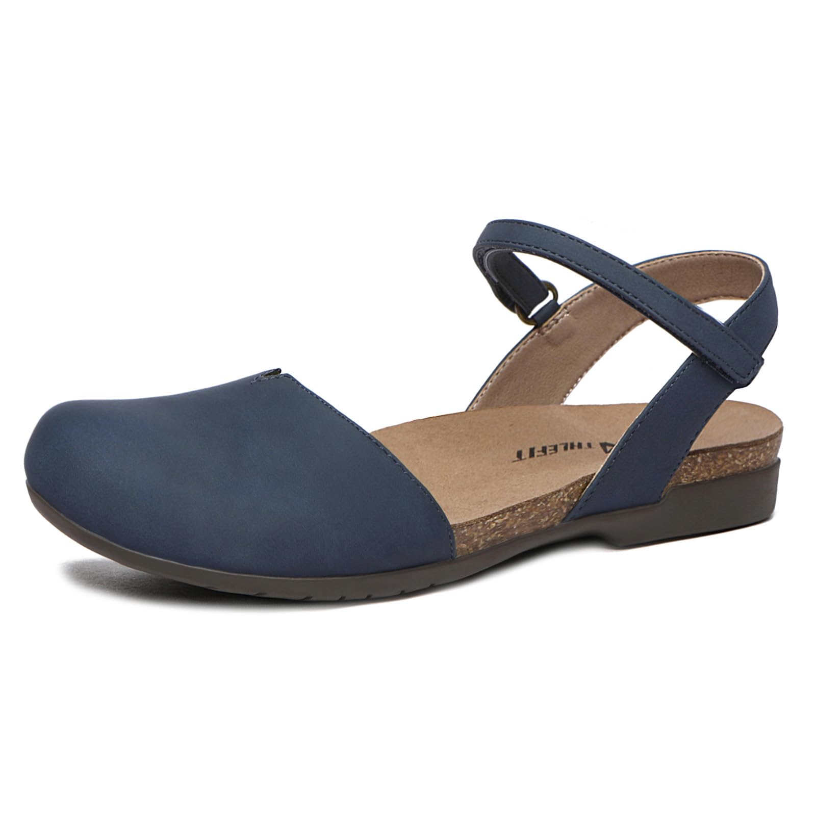 Athlefit Womens Closed Toe Sandals Comfort Cork Footbed Arch Support Flat Sandals