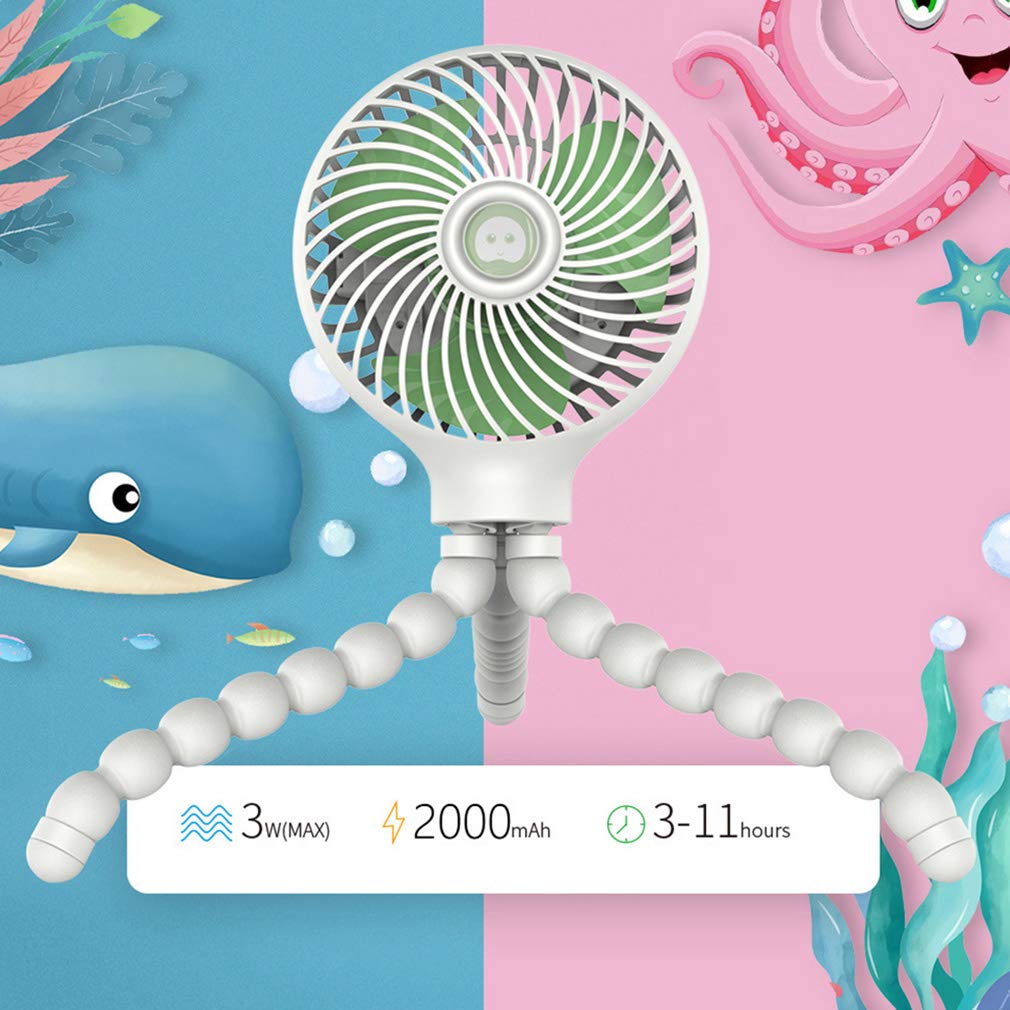 TIM-LI Mini wentylator do wózków ręcznych – ładowany przez USB osobisty przenośny wentylator dziecięcy 3 ustawienia, do biura/pokoju/domu/samochodu/podróży/siłowni, biały